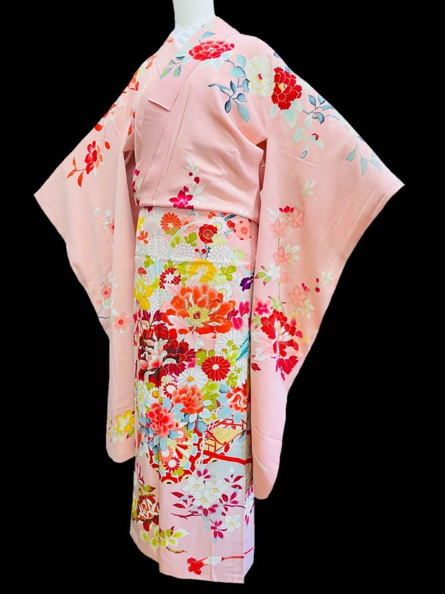 美品】縮緬 百花繚乱 小振袖 アンティーク着物 大正ロマン 正絹 着物