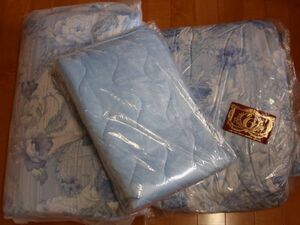  free shipping! futon 3 point set! made in Japan! feathers . futon * mattress * winter mattress pad! single long size * blue group 