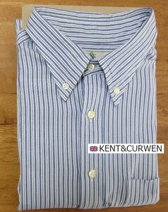 （英） KENT & CURWEN ケント＆カーウェン　紳士・半袖シャツ　Lサイズ　ストライプ　綿　ゴルフ　タウン着に