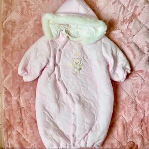 アウター　ツーウェイオール　ドレス　カバーオール　新生児　50-70cm 暖かい　キルティング　ピンク