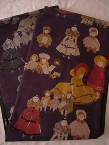 新品　ふりふ　紫地　世界各国人形模様　袋帯　絹１００％