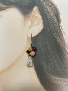 Art hand Auction [Love success, marriage charm, January birthstone] Power stone tassel earrings Inca rose and garnet (864), Handmade, Accessories (for women), Earrings, Earrings