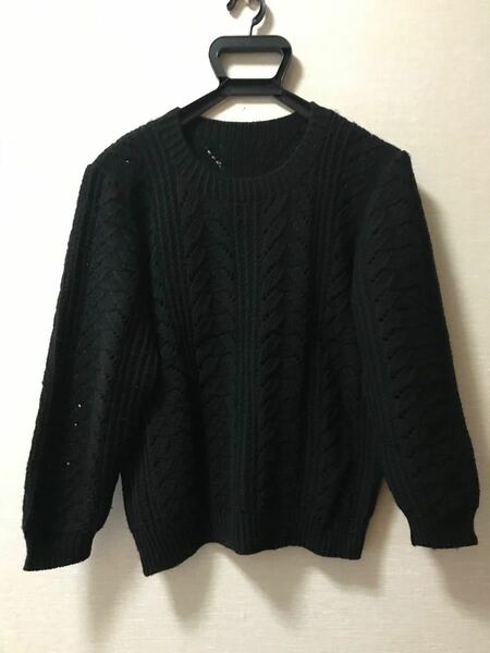 手編み　ニットセーター黒