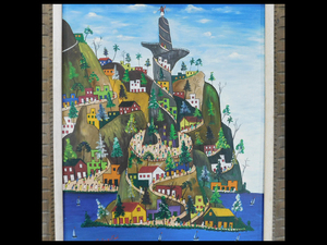 Prefete Duffaut imaginary city(架空都市)幻想画 街並 F20号 油彩 ボード 額装 ハイチ人画家 現代作家 アート ブードゥー教 g20060102