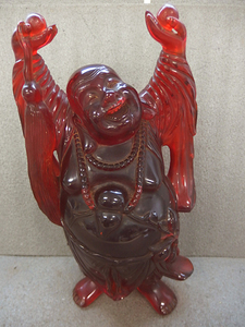 0510309w【樹脂製 布袋尊 置物】七福神/赤色/縁起物/H46.5cm/中古品