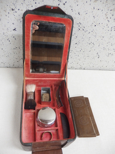 0910380w[ retro mirror attaching vanity case make-up box ] secondhand goods / size 18.5×13×H7.5cm degree / period thing / storage case / jewelry BOX/ case 