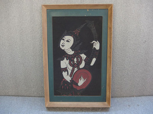 300653s【タイ 布絵 額装品】民族工芸品/飾り/30×20cm/中古品