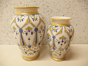0120131w[DIPINTO A MANO DERUTA ceramics made vase 2 point set ] abroad handicraft / blue × yellow /da mask pattern / secondhand goods / Italy made?