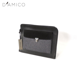 【定価3.7万・新品】D'AMICO（ダミーコ）ウール×レザー コンビクラッチバッグ AVU0200 グレー×ブラック
