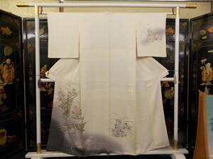  kimono now former times 3184 attaching lowering visit wear almost white. ivory ground .. bokashi .... floral print 