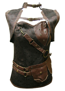  price decline classical leather manner the best attaching corset M size 49 tea Brown new goods steam punk nippers party cosplay lock military 