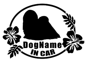 犬ワンちゃんDOG IN CAR ロングコート マルチーズ カーステッカー 名入 各色 横16cm