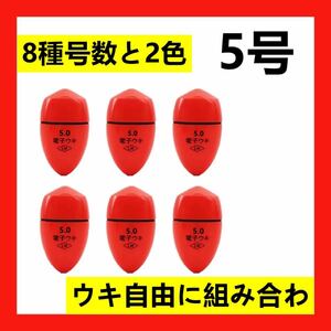 6個5号5.0号 赤色 電気ウキ 電子ウキ　ふかせウキ 円錐ウキ どんぐりウキ