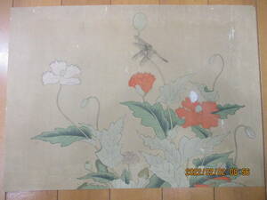 江戸期　木版画シート　蜻蛉と芥子