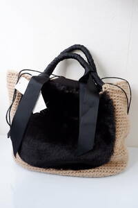  new goods knitted tote bag fake fur ribbon design handbag bag 