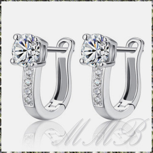 [EARRING] Rhodium Plated φ3.5mm brilliant crystal CZ платина цвет Mini U type серьги-кольца 