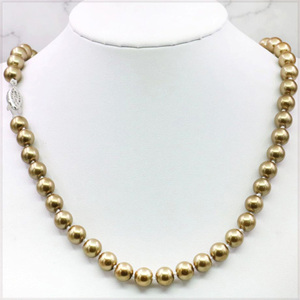 [NECKLACE] Champagne Gold Sea Shell Pearl シャンパンゴールド シェルパール リーフ金具 ネックレス φ8x490mm (35g) 【送料無料】