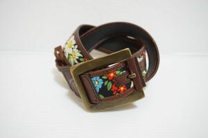 [ prompt decision ]D&G Dolce&Gabbanati-&ji- belt light brown group / flower embroidery size :75 Italy made [717673]