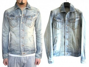 定価3.6万 Iroquois イロコイ HI-BLEACH DENIM BLOUSON 1 ハイブリーチ クラッシュ Gジャン デニム ジャケット