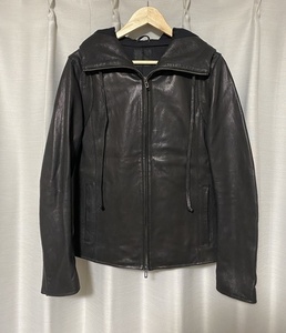 美品☆【DOMENICO+SAVIO】定価59,400円 17AW 袖リブ切替 レザーパーカー フードライダースジャケット 46 やぎ革 ドメニコアンドサビオ