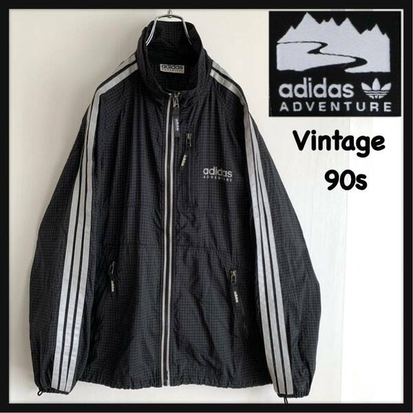 【超希少】90s adidas ADVENTURE アディダス アドベンチャー ナイロン ジャケット ブルゾン チェック デサント パッカブル収納