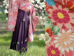  новый товар * Katharine kote-ji* дом . простой одевание hakama комплект церемония окончания начальная школа девочка цветочный принт кимоно японская одежда японский костюм . одежда розовый Kids 160cm