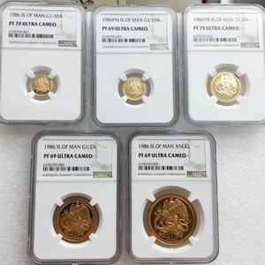 【記念貨幣】1986年イギリス領マン島エリザベス女王エンジェル金貨５枚セット NGC PF69 ULTRA CAMEO★Z49