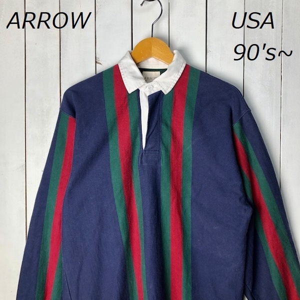USA古着 90s～ ARROW ストライプラインラガーシャツ M～L オールド ヴィンテージ アメリカ古着 アロー スウェット 長袖 ●125