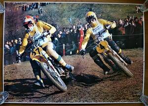  large size poster 1970 period that time thing poster Suzuki Works motocross sa-RM international motocross 500 Class Switzerland Grand Prix unused right edge . crack 
