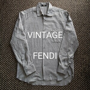 ビンテージ FENDI FFアイコン刺繍入りチェックシャツ フェンディ イタリア製