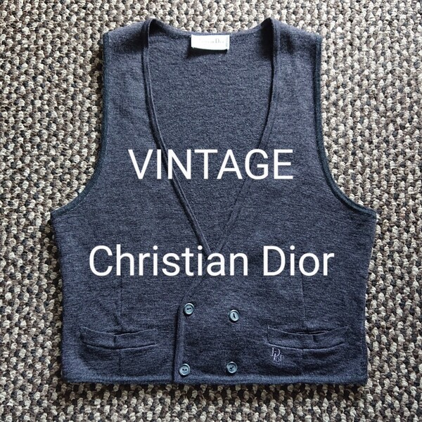 ビンテージ Christian Dior ロゴ刺繍入り ニットベスト チャコール イタリア製 菅田将暉