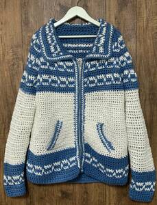 N279/ knitted sweater cardigan braided light blue blue white . becomes Vintage american retro American Casual vintage used old clothes /club723