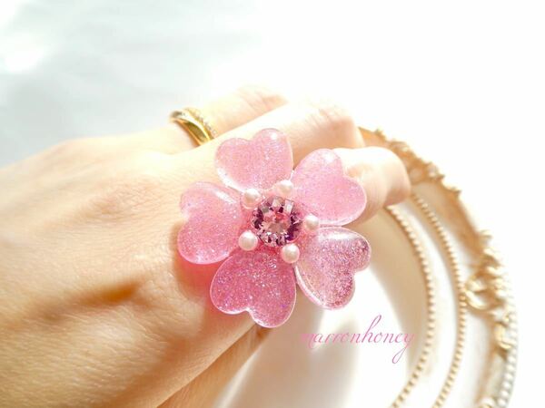 Heart Flower Ring pink