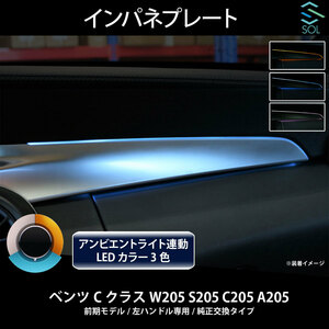 ベンツ Cクラス W205 S205 C205 A205 前期 左ハンドル専用 アンビエントライト連動 インパネプレート 純正交換タイプ LEDカラー3色