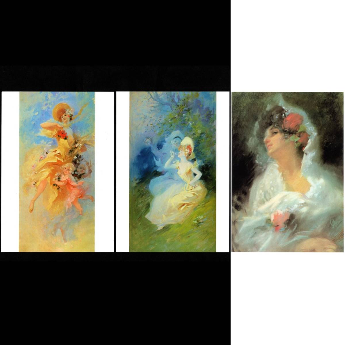 Carte postale Exposition d'art Exposition Lautrec et Chéret 1985-1986 Ensemble de 3 Jules Chéret Été Une tasse de Chianti Femme espagnole peinture carte postale, imprimé, carte postale, Carte postale, autres