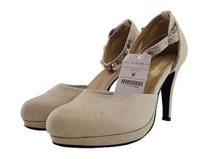 SG0975# new goods popular with translation lady's biju- strap pumps heel high heel necklace M size ( 23.0~ 23.5cm) ivory 