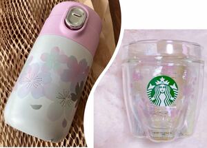 2022 桜　ステンレスプチボトル　& 耐熱グラス　オーロラ　スターバックス スタバ　さくら　SAKURA Starbucks