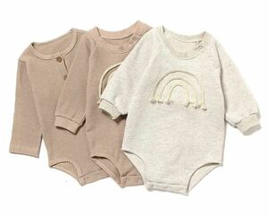 虹モチーフナチュラルカラーロンパース　ライトグレー73cm 韓国子供服 出産準備 ボディスーツ babyGap BABY 長袖