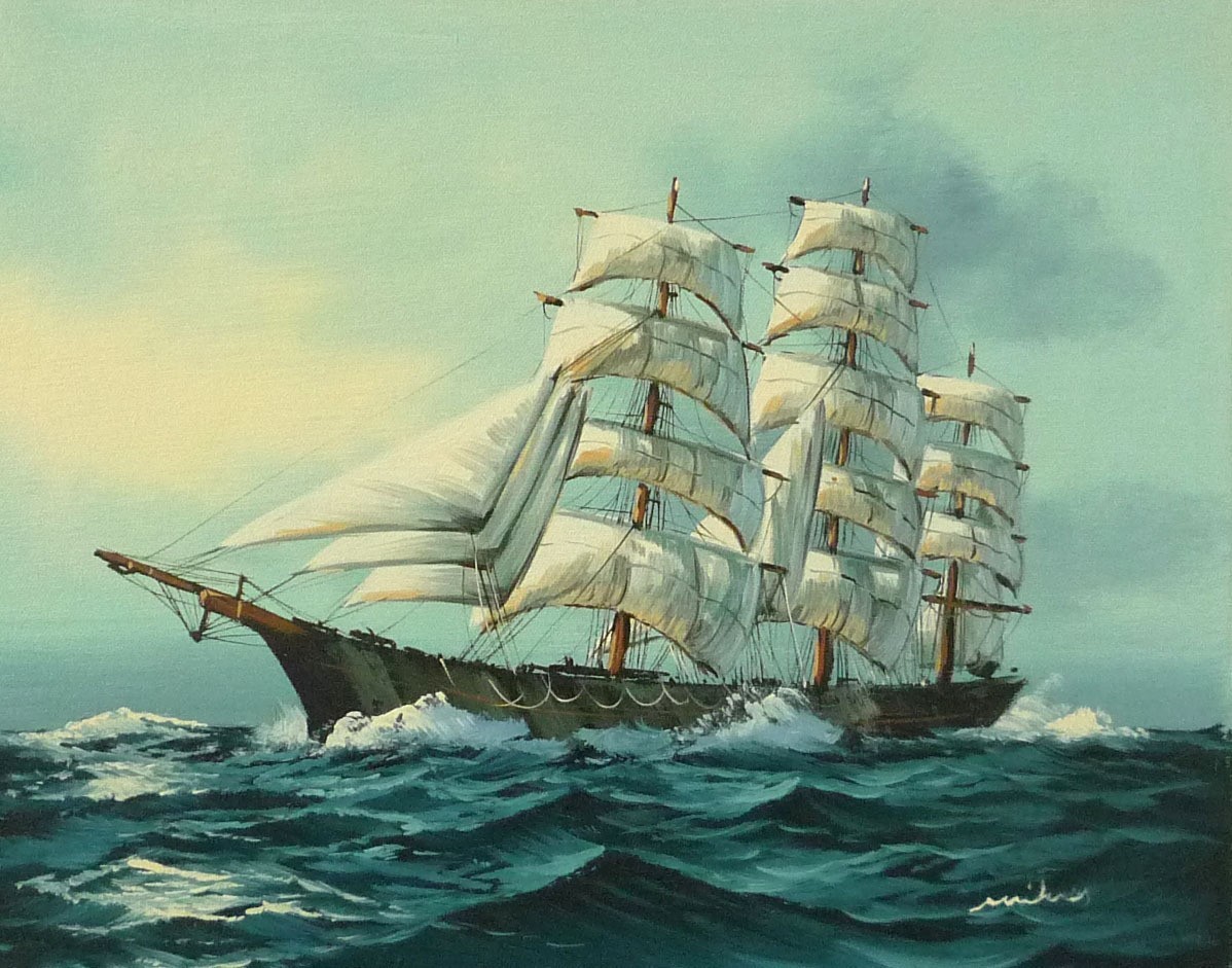 油彩画 洋画 肉筆油絵 F6号 ｢帆船 海景画｣-120- 特価, 絵画, 油彩, 自然, 風景画