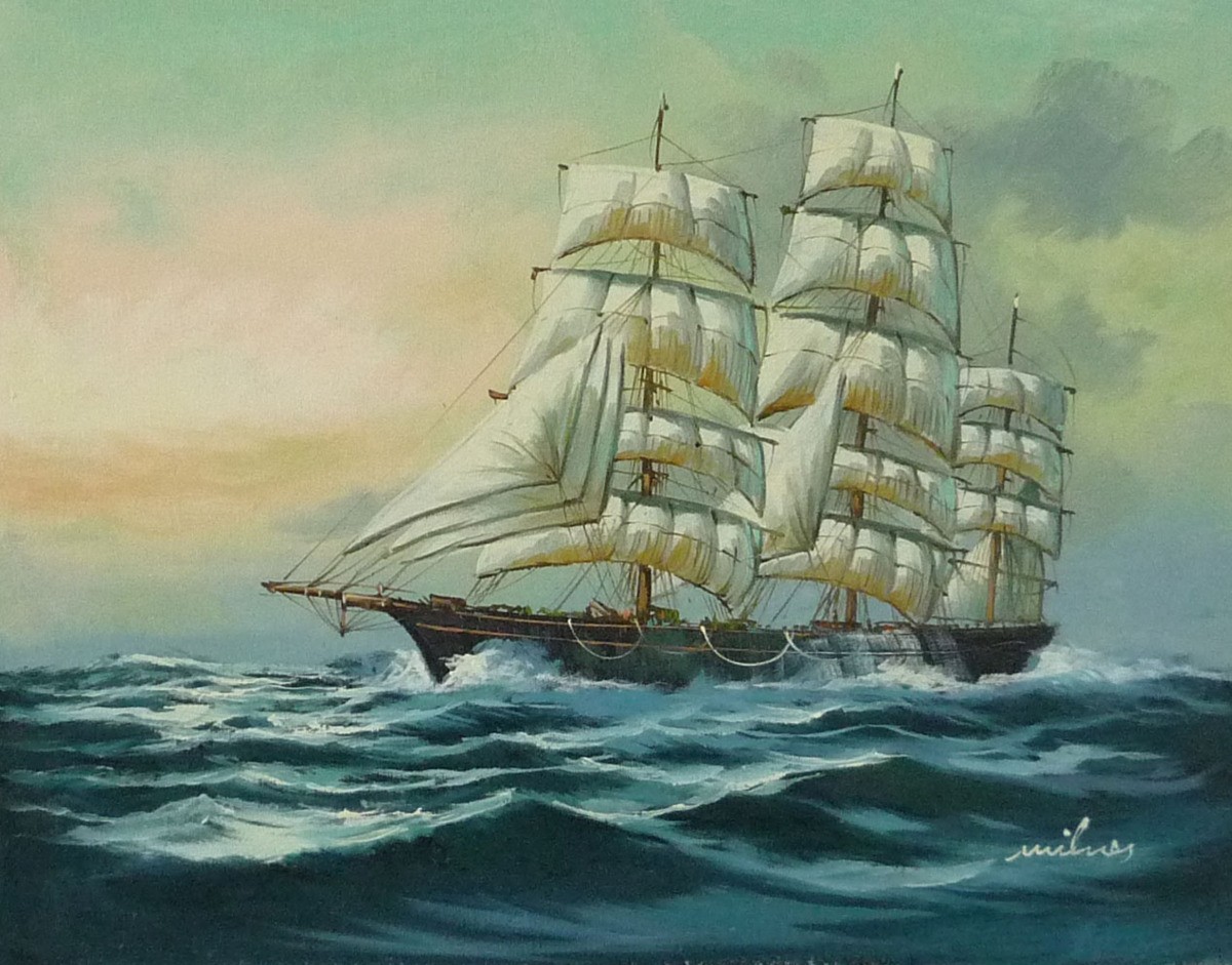 油彩画 洋画 肉筆油絵 F6号 ｢帆船 海景画｣-123- 特価, 絵画, 油彩, 自然, 風景画