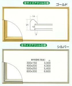 横長の額縁 木製フレーム アクリル仕様 7517 サイズ 500X250mm ゴールド シルバー