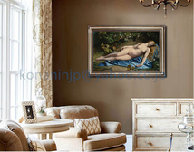 新入荷★美品 装飾画 絵画 人物画 寝姿のセクシー美人 青い布 人体画 裸婦像 玄関の絵 40x80cm 額裝_画像3