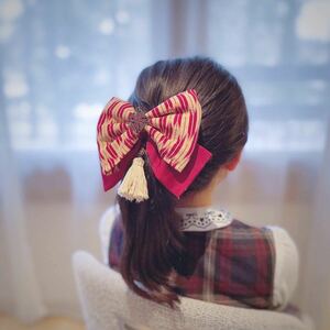 卒業式　袴　小学生　リボン　髪飾り　赤　ボブ　乙女のリボン（矢絣）2タイプ