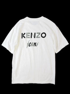 (D) 希少 KENZO JEANS ケンゾー 北斎タグ 80s-90s ヴィンテージ 半袖Tシャツ FREE フリー バックプリント ロゴ