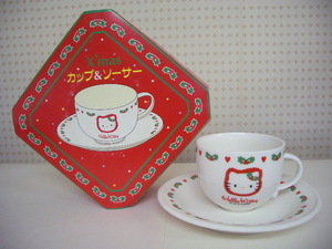 レア 非売品◆ハローキティ 1997年製◆カップ ＆ ソーサー 陶器製 クリスマス 柄◆箱入り