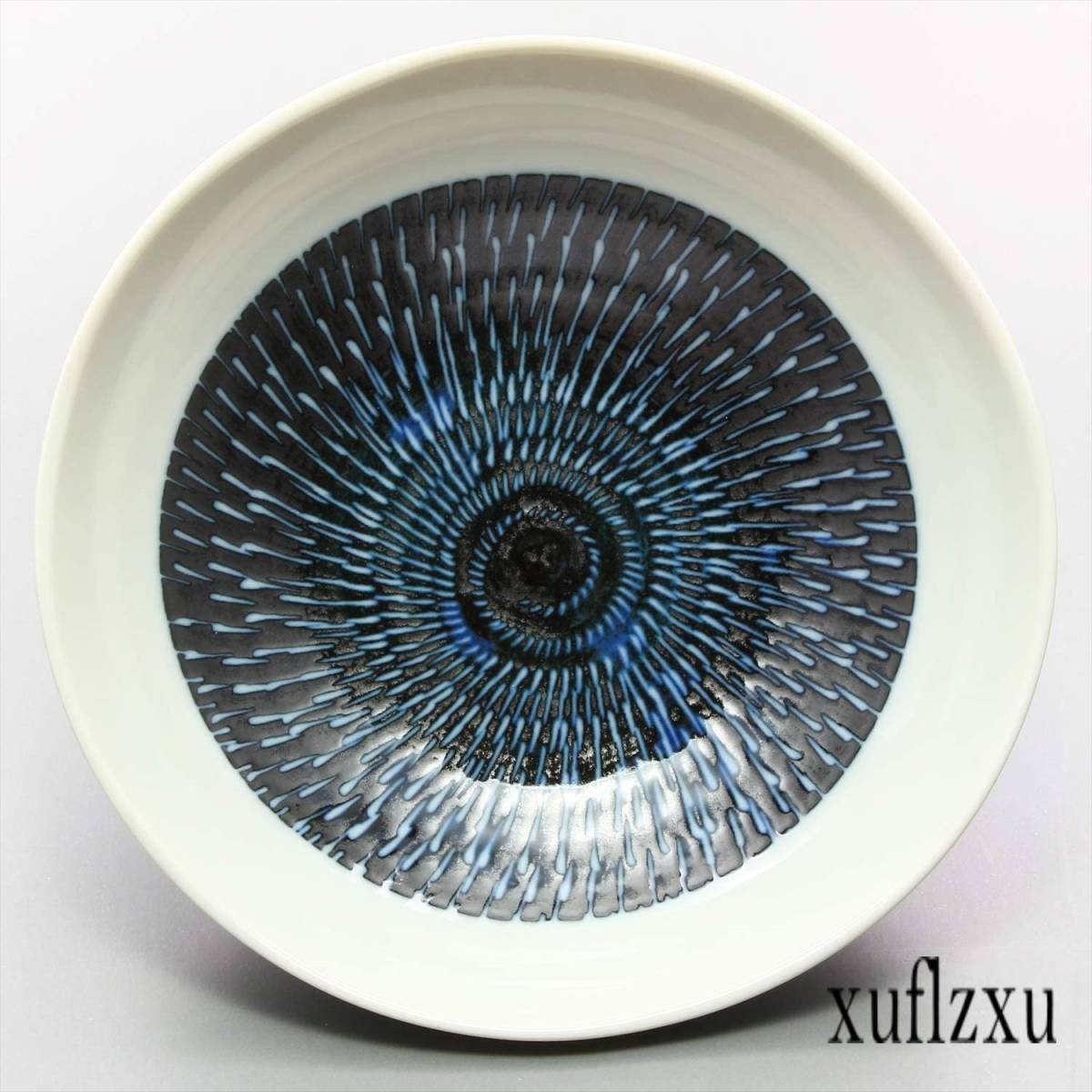 限定製作 藍古九谷焼 山本長左 中皿 5枚 藍染め テーブルクロス 100