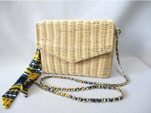 [O284]ZARA/ Zara * rattan box type chain shoulder bag beige diagonal ..W22.5cm