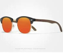 ◎新品◎送料無料◎木製フレーム　ユニセックス サングラス 眼鏡 運転 アウトドア ファッション眼鏡 ドライブ ミラー UV400 全6種 レッド_画像3