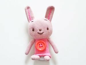 Art hand Auction *room 183*あみぐるみ*大きなボタンのピンクうさぎ*ハンドメイド*手作り*, おもちゃ, ゲーム, ぬいぐるみ, あみぐるみ