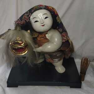 加賀人形 獅子舞 和骨董 アンティーク 桐箱 旧家蔵出し 台付 送料無料